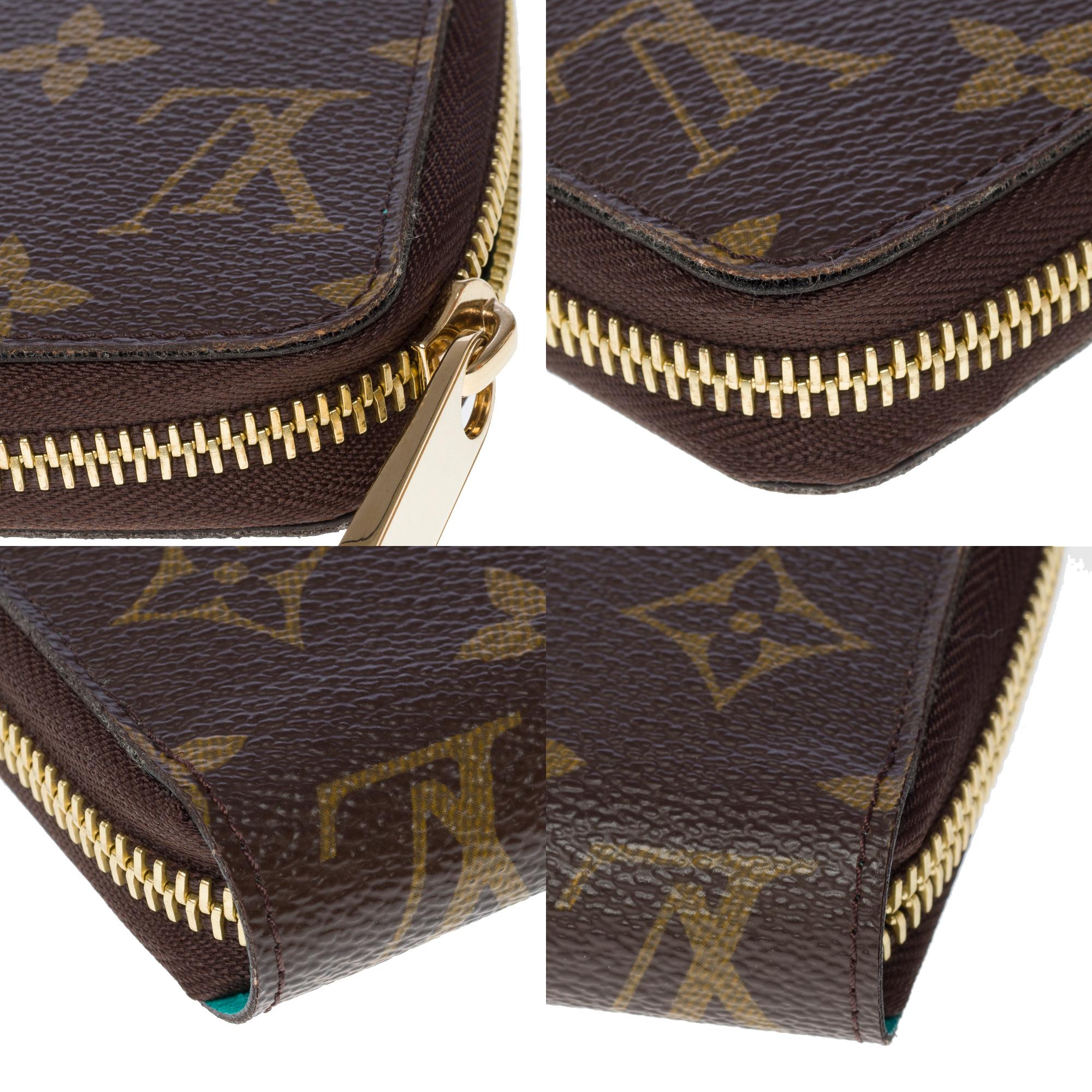 Louis Vuitton V Wallet in brown and Turquoise canvas Zippy Wallet, GHW For Sale 7