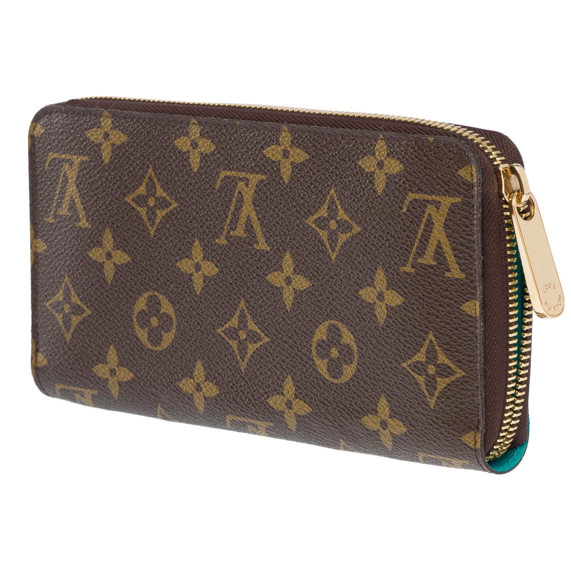 Louis Vuitton V Wallet in brown and Turquoise canvas Zippy Wallet, GHW For Sale 1
