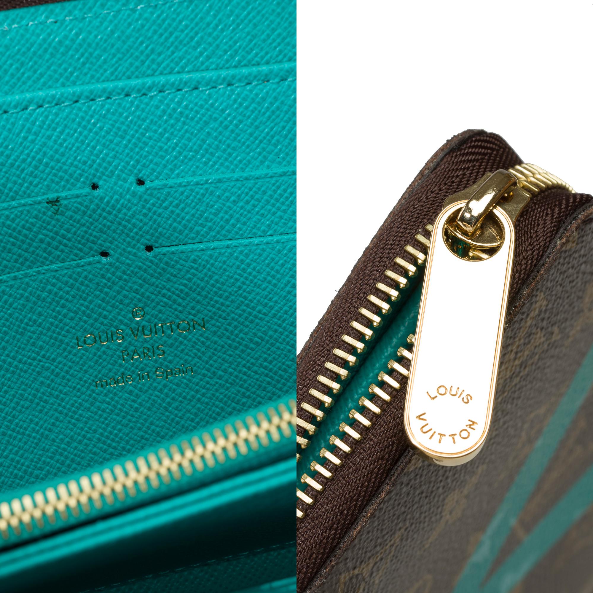 Louis Vuitton V Wallet in brown and Turquoise canvas Zippy Wallet, GHW For Sale 2
