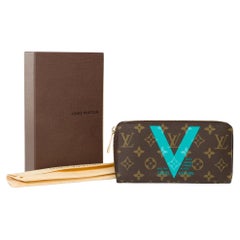 Louis Vuitton V Wallet in brown and Turquoise canvas Zippy Wallet, GHW