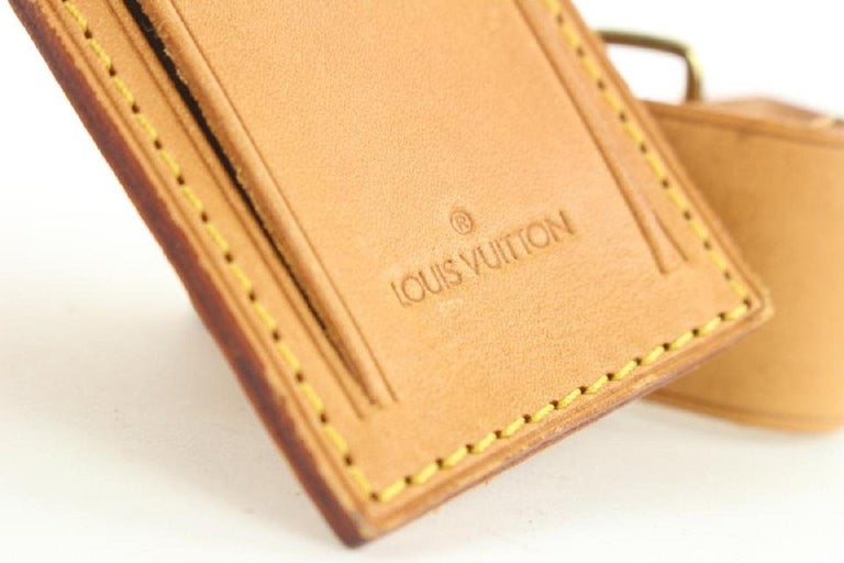 Louis Vuitton Black Leather ID / Luggage Name Tag & Poignet Set