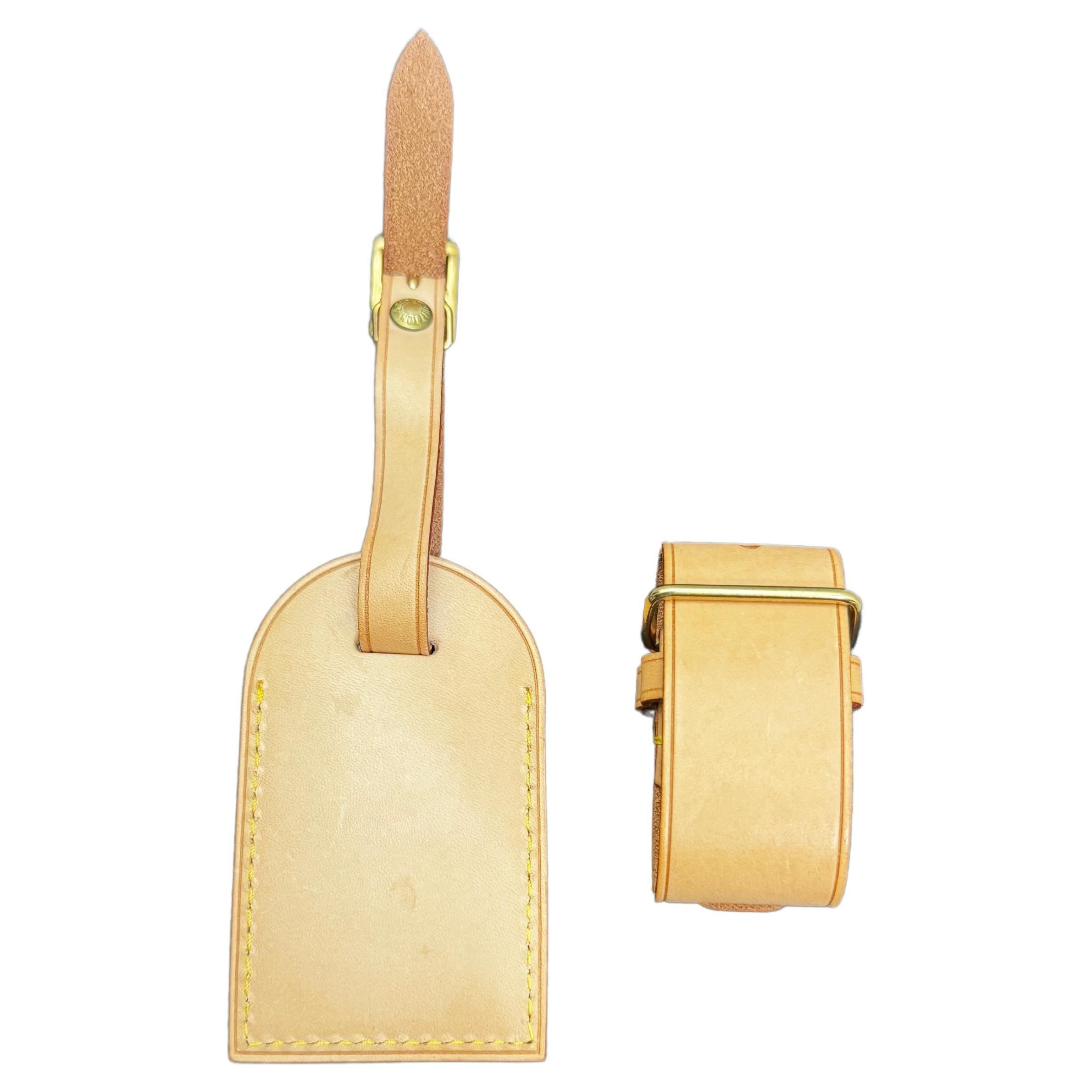 LOUIS VUITTON Vachetta Gepäcktag und Poignet mit Initialen T.T. (Orange) im Angebot