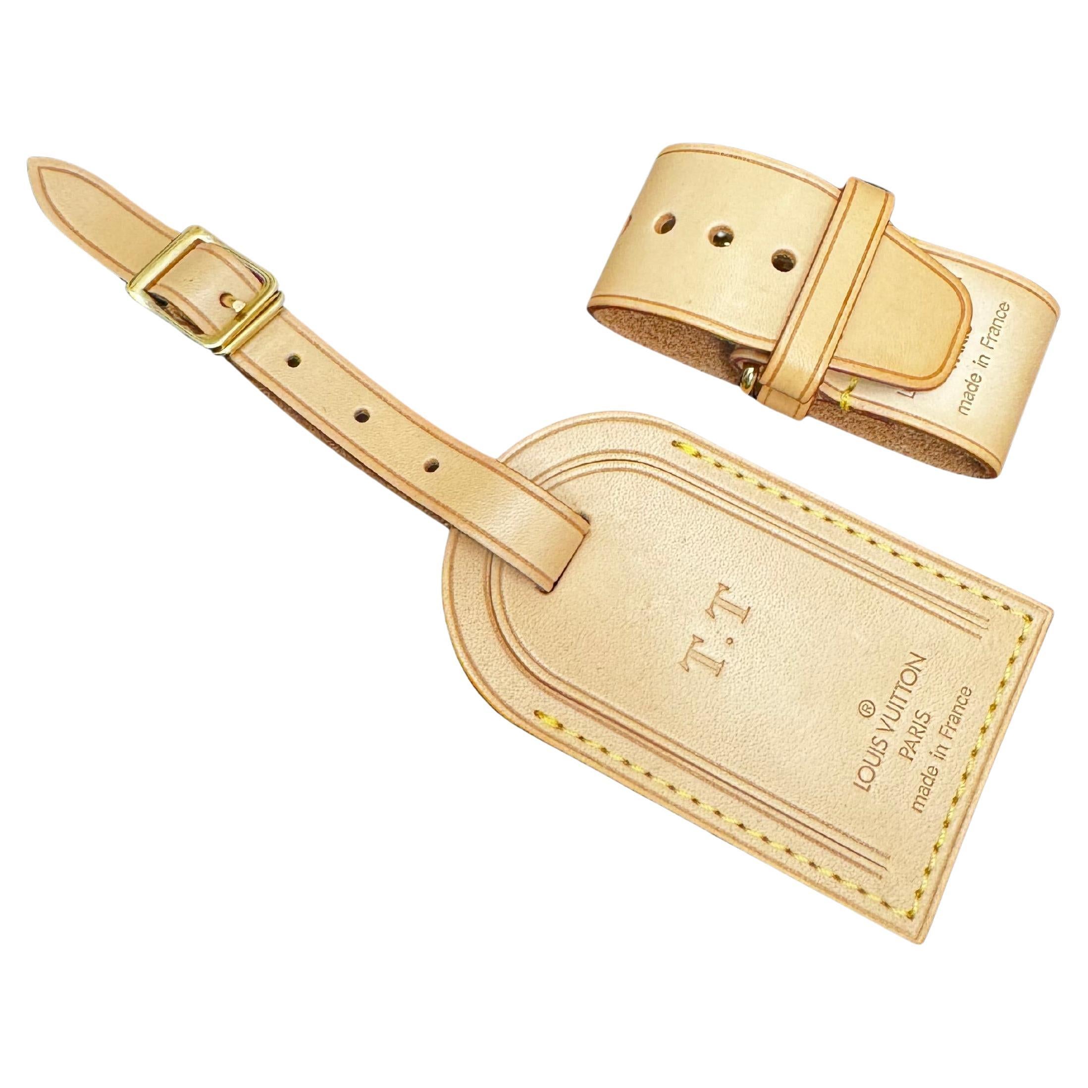 Etiqueta y Poignet de equipaje LOUIS VUITTON de Vachetta con iniciales T.T