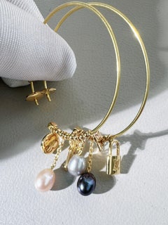 Louis Vuitton Valentine’s Limited 18K Gold Asymmetric Charm Pearl Hoop Earrings