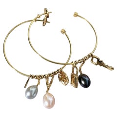 Louis Vuitton Valentine’s Limited 18K Gold Asymmetric Charm Pearl Hoop Earrings