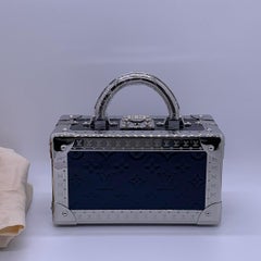 Louis Vuitton Valisette Tresor Monogram Navy Blue Embossed Metallic Trunk Bag