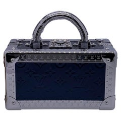 Louis Vuitton Valisette Tresor Monogram Navy Blue Embossed Metallic Trunk Bag