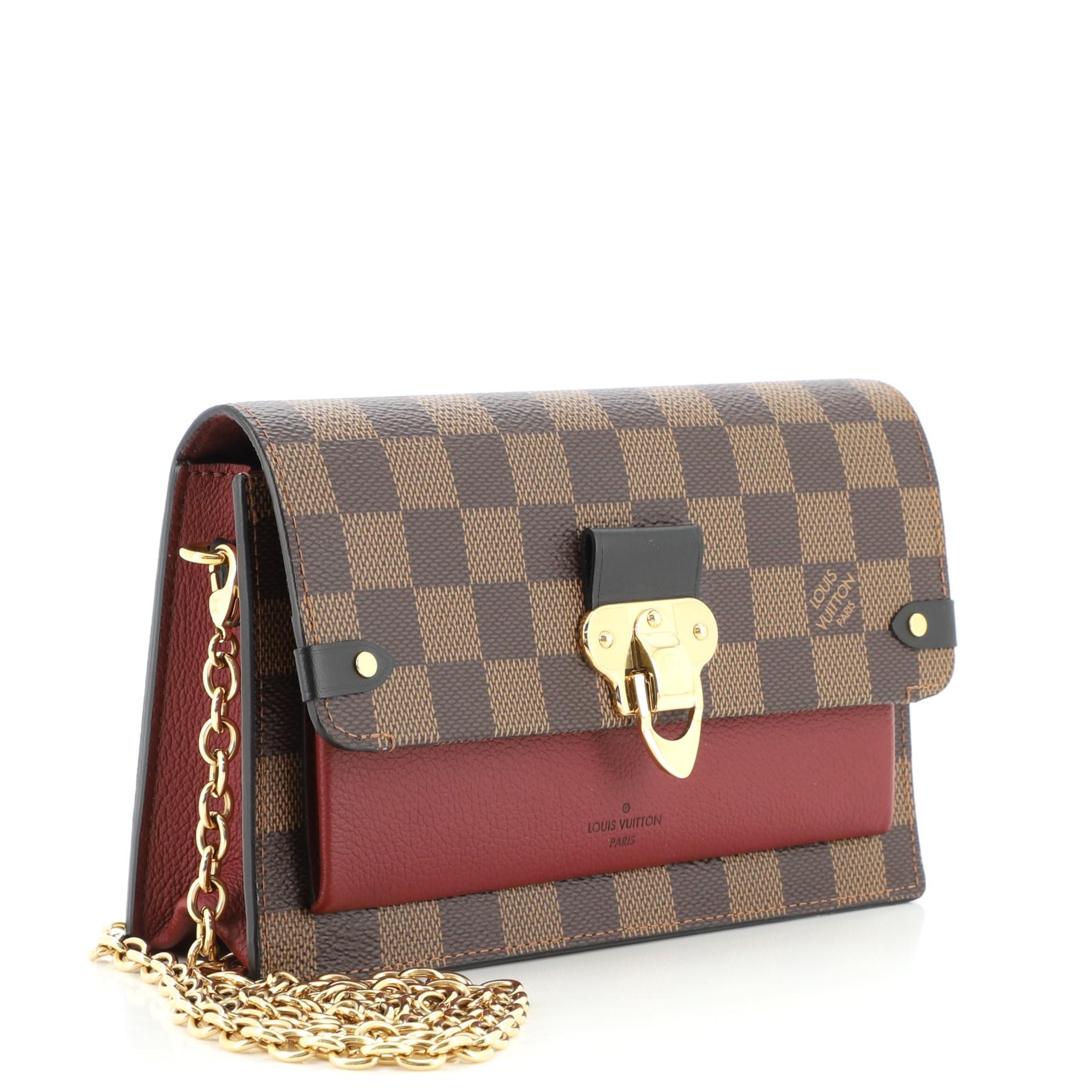 Brown Louis Vuitton Vavin Chain Wallet NM Damier with Leather