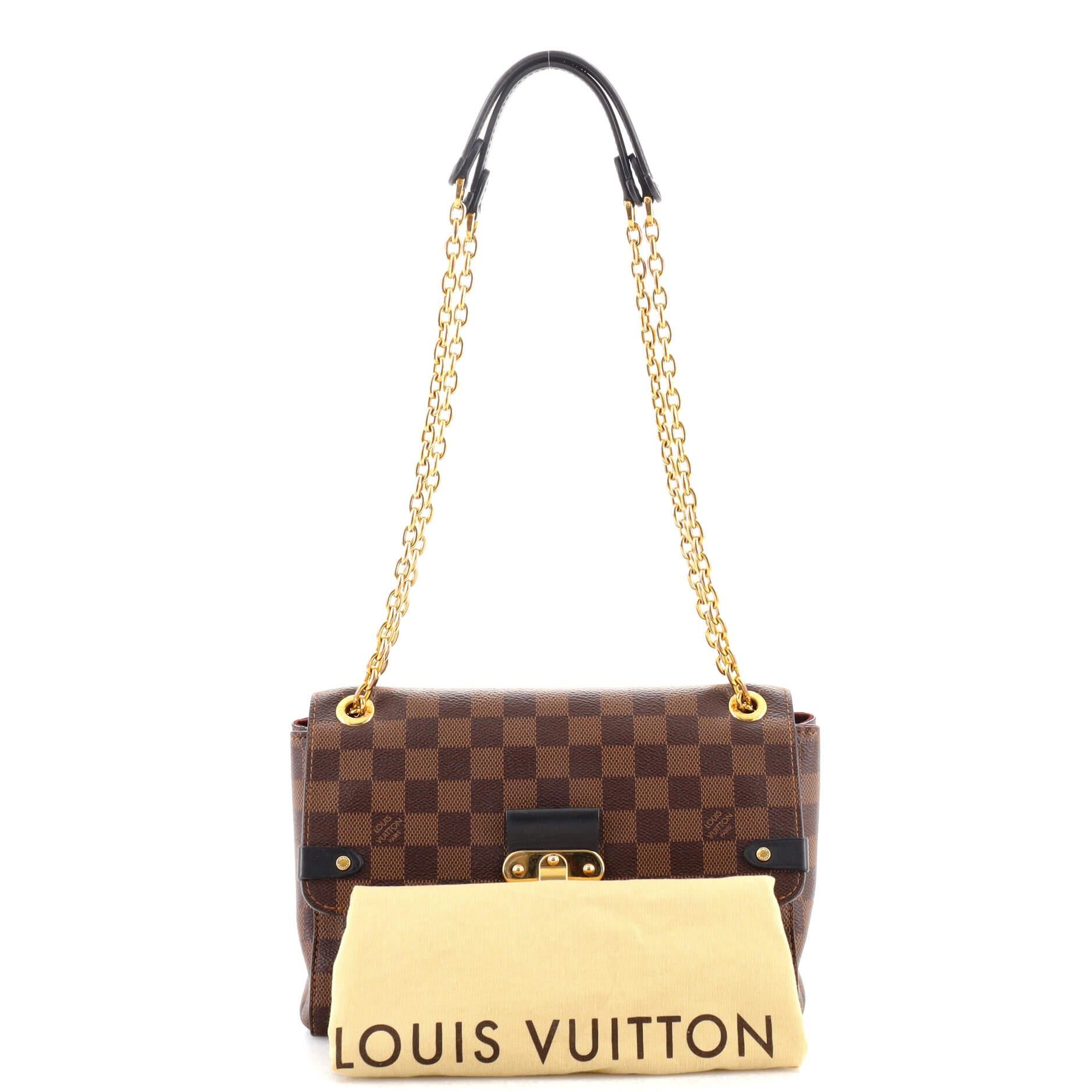 Condition: Good. Creasing on exterior, wear on flap exterior edges. Minor scuffs on leather trims and shoulder pads, pen marks in interior, scratches and slight discoloration on hardware.
Accessories: Dust Bag
Measurements: Handle Drop 12.5
