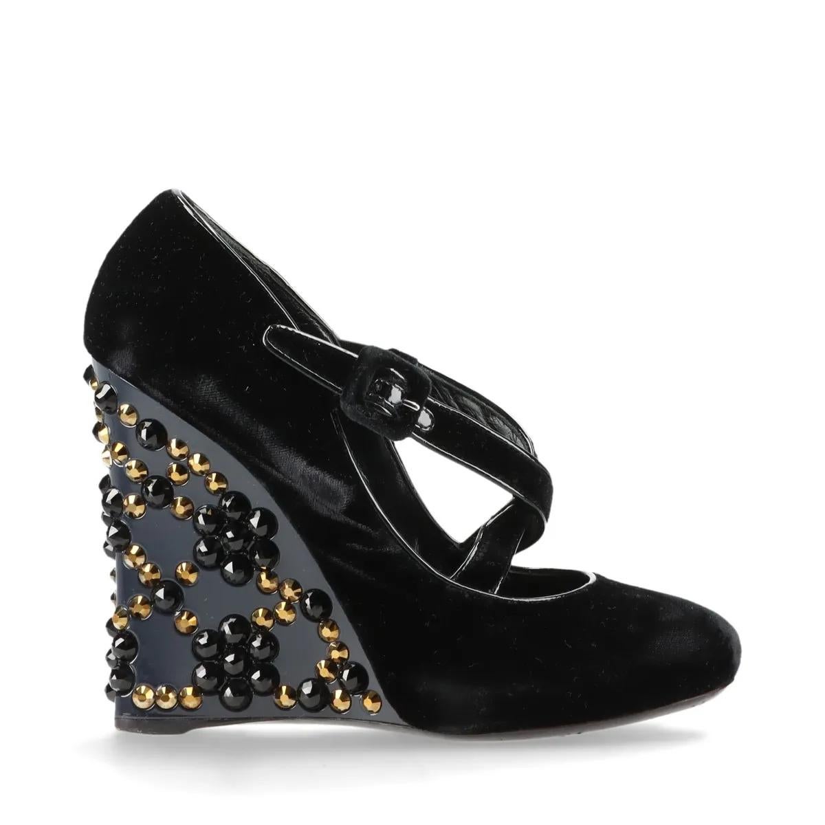 Donna Louis Vuitton Veau Velours - Décolleté con zeppa e borchie Nero in vendita