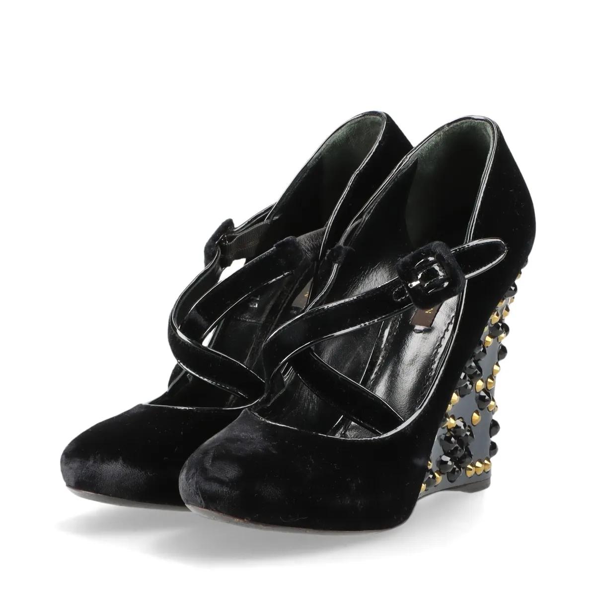 Louis Vuitton Veau Velours - Décolleté con zeppa e borchie Nero in vendita 2