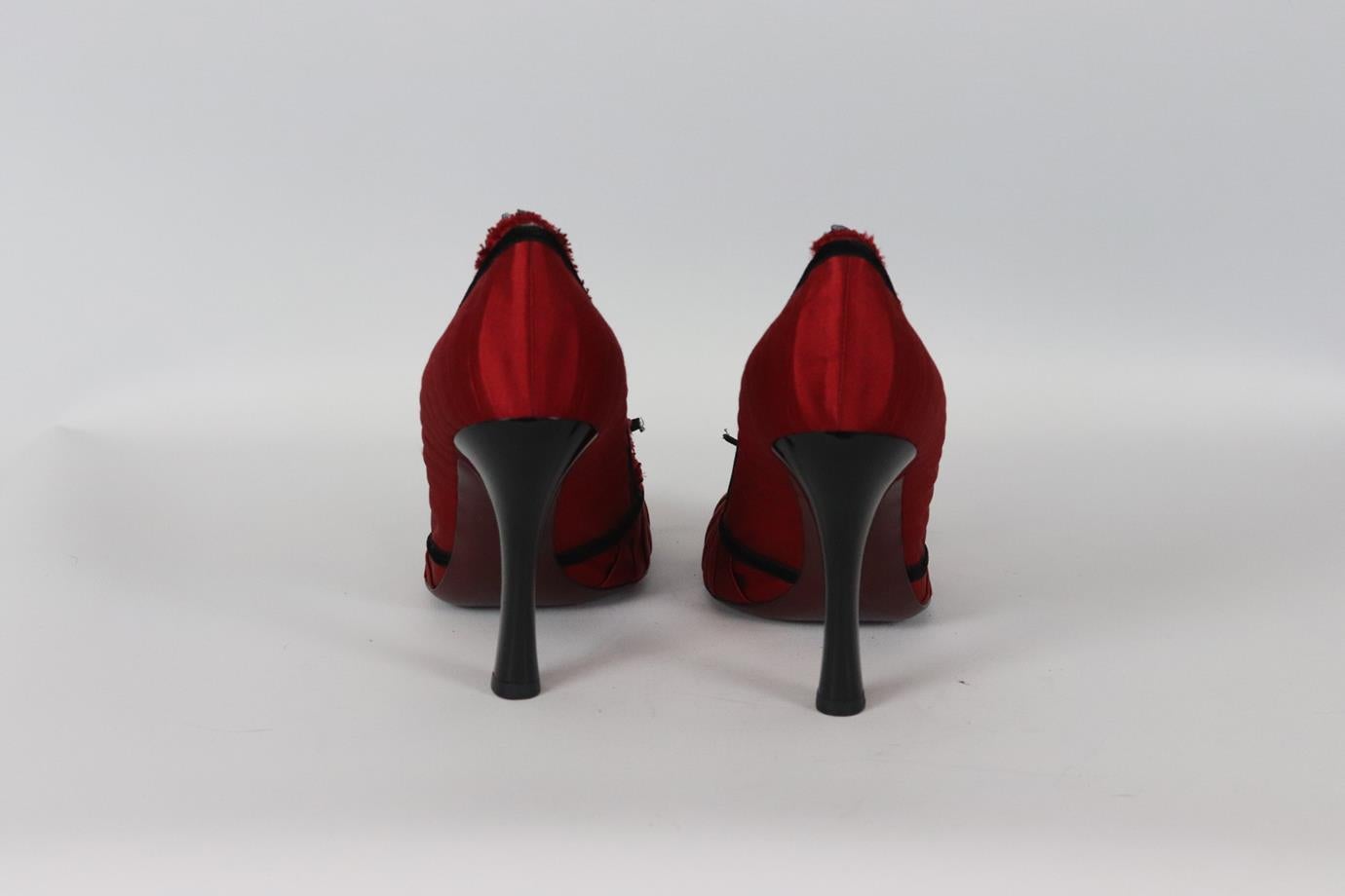 Red Louis Vuitton Velvet Trimmed Ruched Satin Pumps Eu 38 Uk 5 Us 8