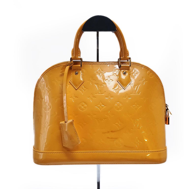 Authentic Louis Vuitton Vernis Jaune Passion Alma BB Satchel Duo Handbag