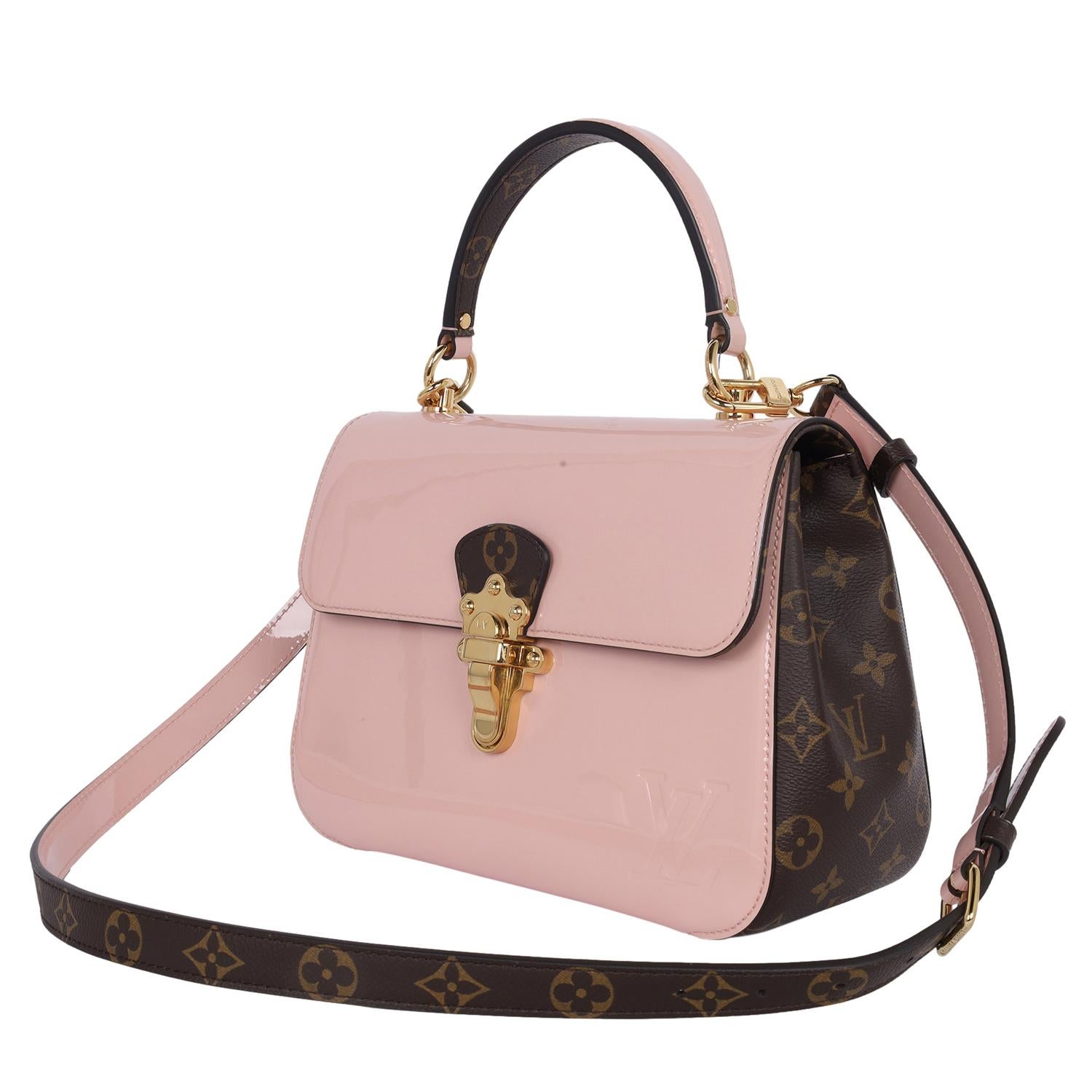 Louis Vuitton Vernis Leather Monogram Cherrywood Shoulder Bag Rose Ballerine For Sale 2