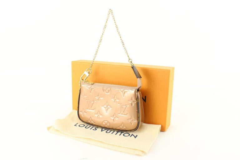 New Louis Vuitton Mini Pochette Accessoires Rose Gold Monogram Vernis  Leather