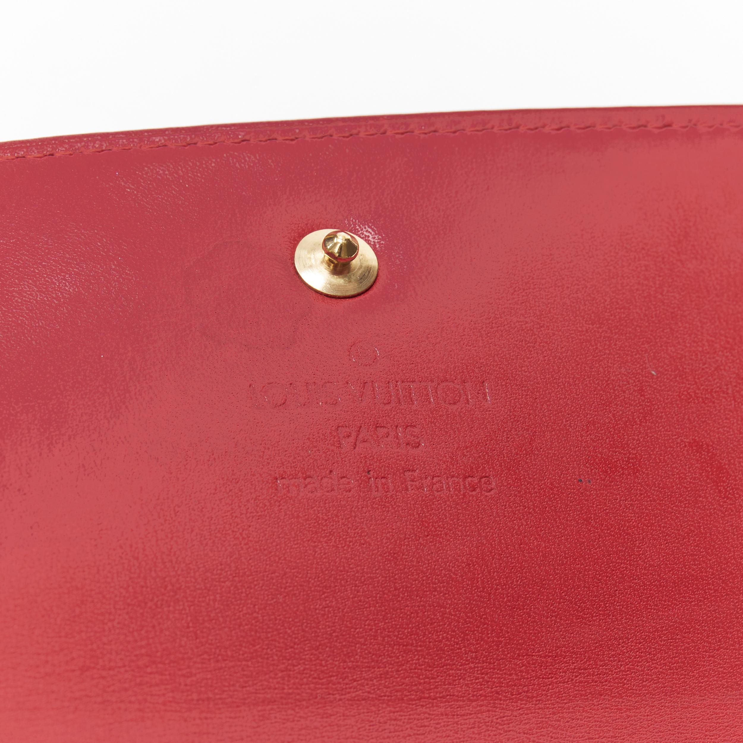 LOUIS VUITTON Vernis red patent LV logo emboss flap continental wallet For Sale 2