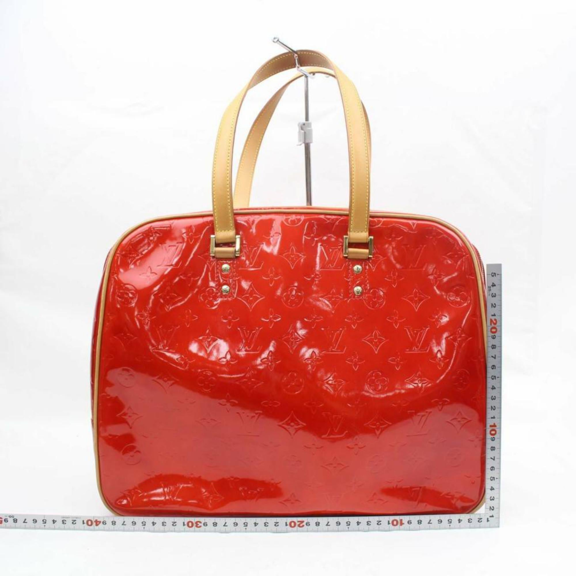 Louis Vuitton Vernis Zip Tote 870301 Red Patent Leather Weekend/Travel BAG In Excellent Condition For Sale In Forest Hills, NY