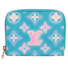 Louis Vuitton Vernis Geldbörse mit Reißverschluss Münze Geldbörse Babyblau Neon x Rosa