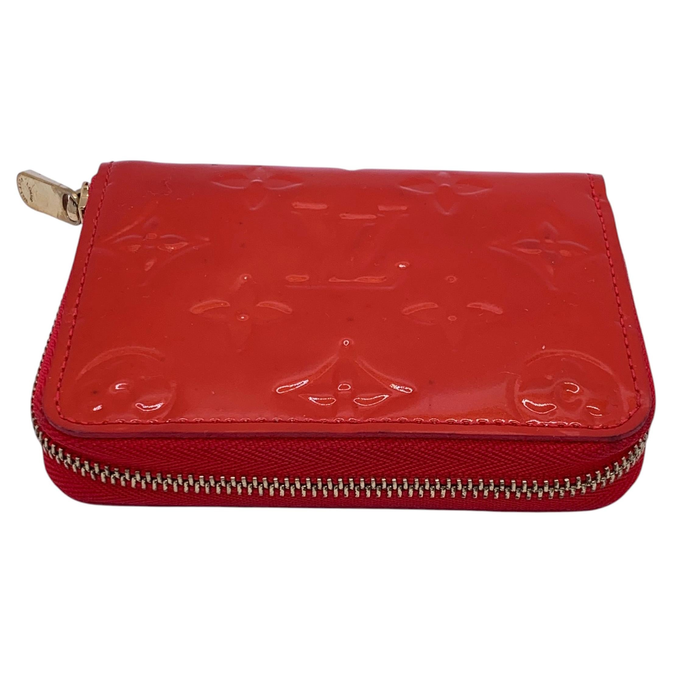 Louis Vuitton Vernis Zippy Münzbeutel Monogram Rot Pomme D'Amour Geldbörse