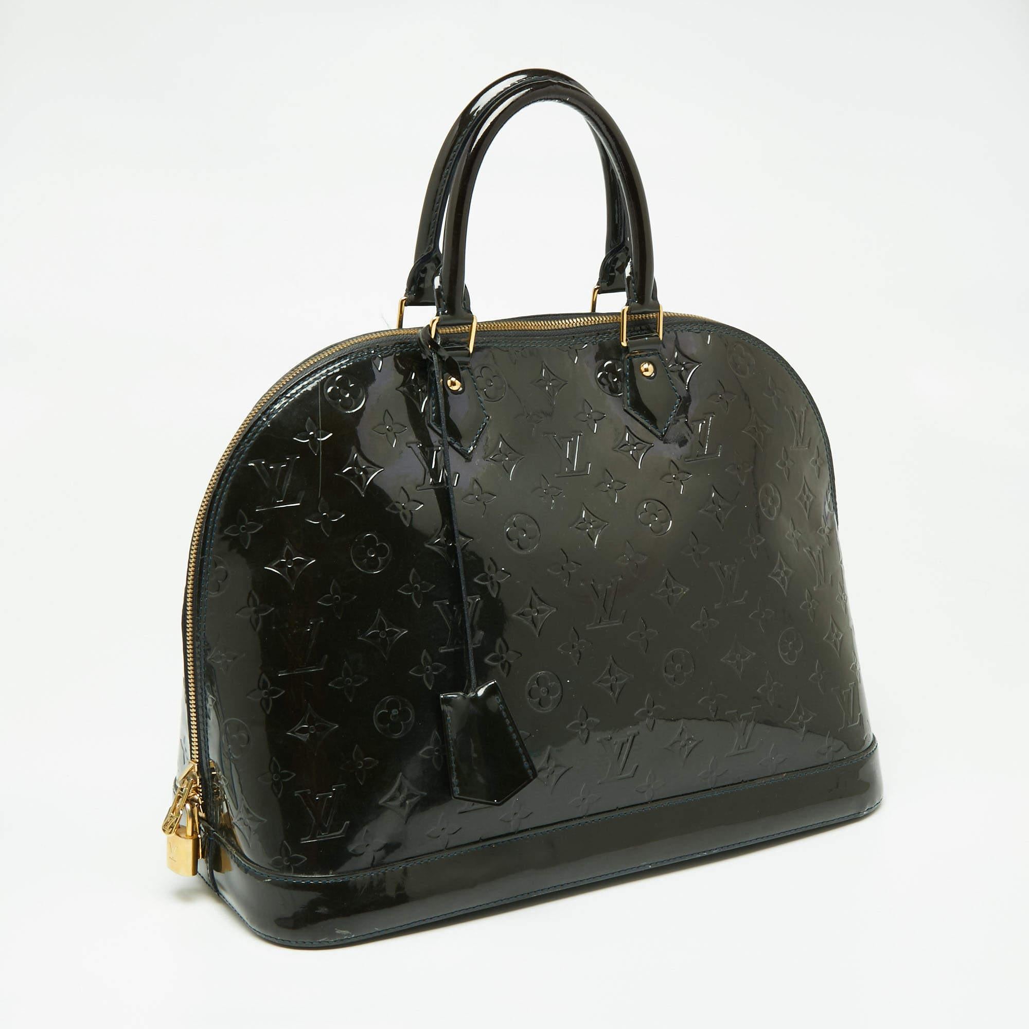 Louis Vuitton Vert Bronze Monogram Vernis Leather Alma GM Bag In Fair Condition In Dubai, Al Qouz 2