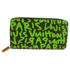 Louis Vuitton Vert Green Graffiti Brown Monogram Canvas Leather Zippy Wallet