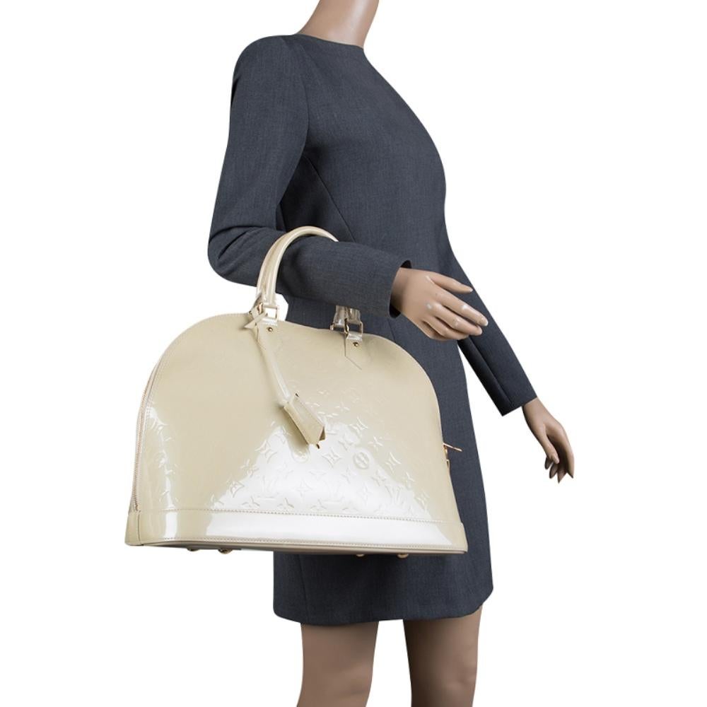 Beige Louis Vuitton Vert Impression Monogram Vernis Alma GM Bag