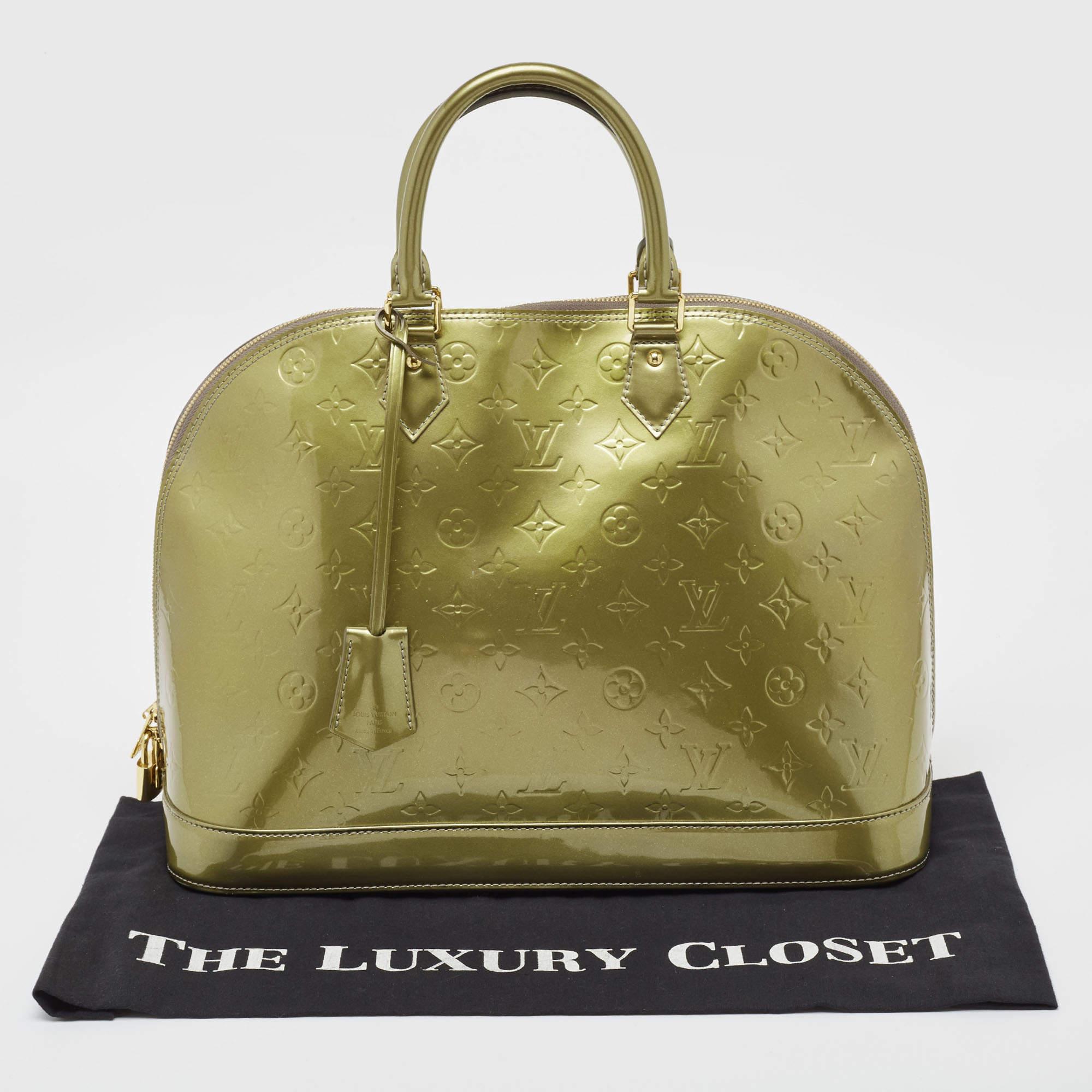 Louis Vuitton Vert Olive Monogram Vernis Leather Alma GM Bag For Sale 11
