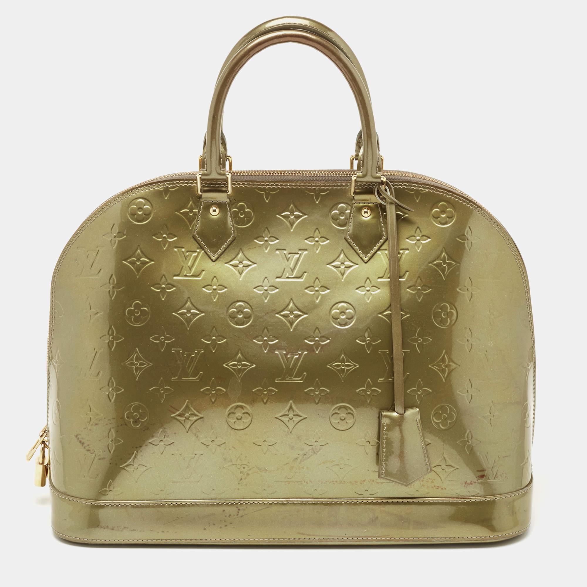 Louis Vuitton Vert Olive Monogram Vernis Leather Alma GM Bag For Sale 1