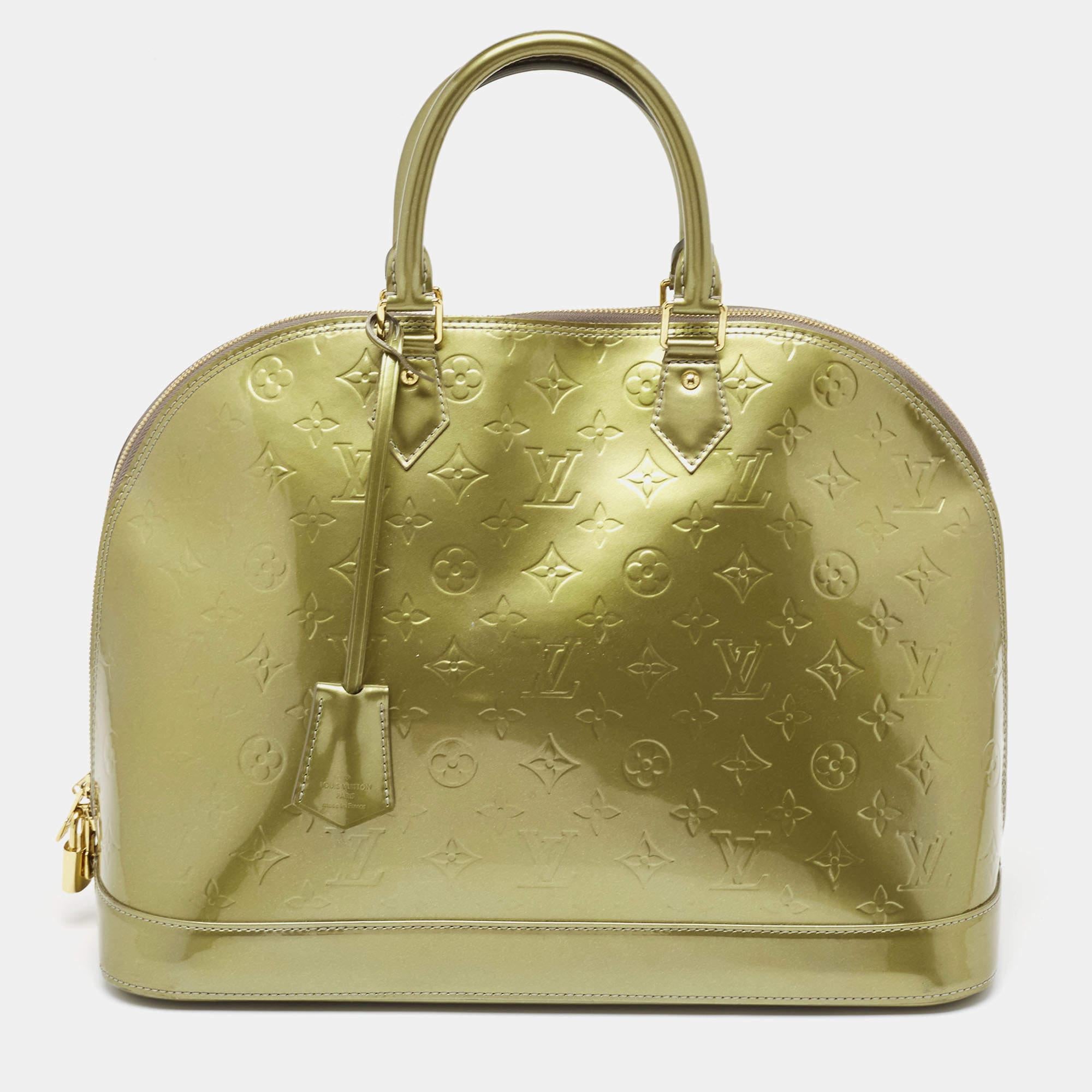 Louis Vuitton Vert Olive Monogram Vernis Leather Alma GM Bag For Sale 4
