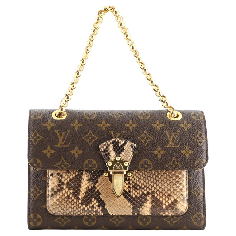 Louis Vuitton Victoire Handbag Monogram Canvas and Python Brown 802361