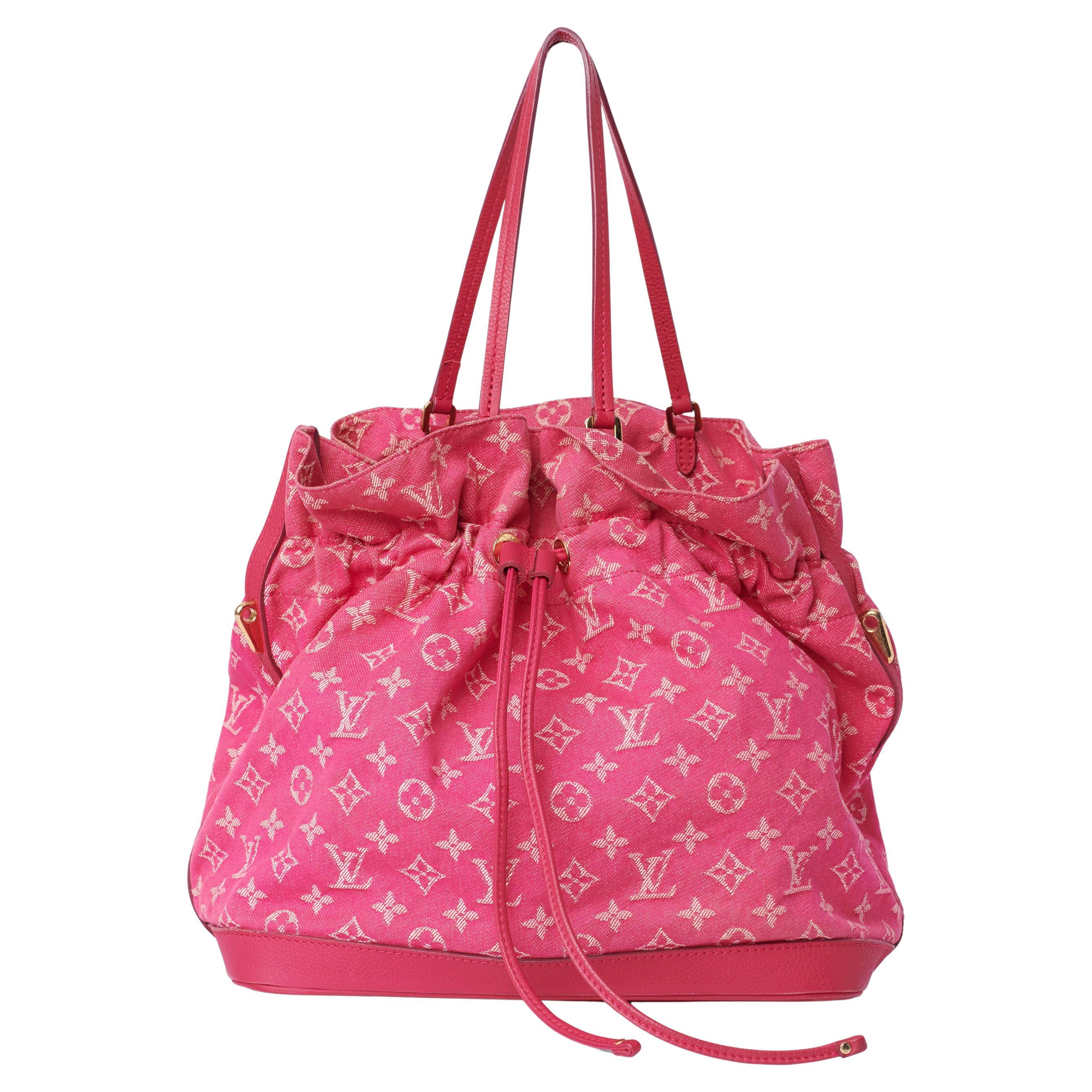 Louis Vuitton Vintage 2000's Pink Denim Monogram Bucket Bag For Sale