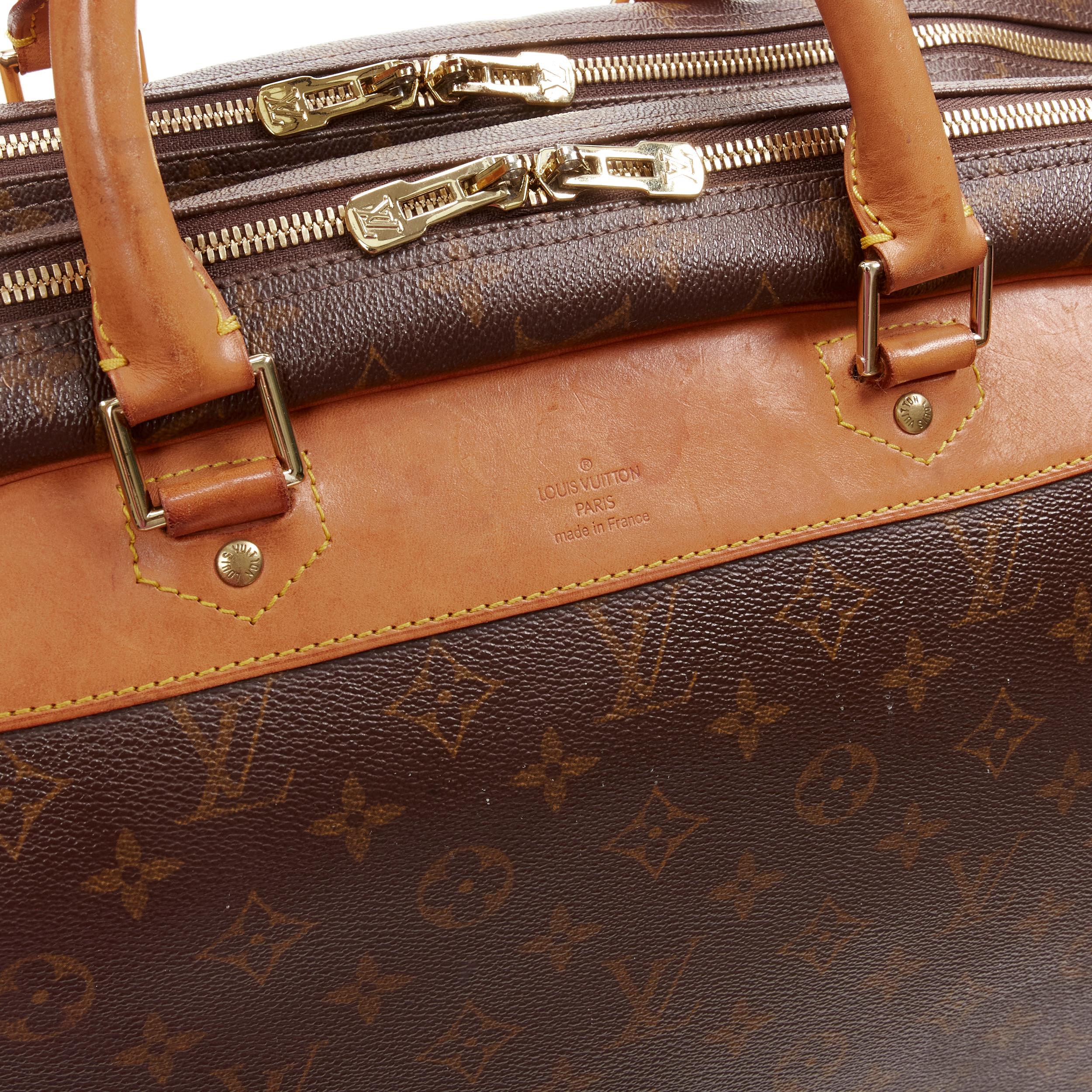 LOUIS VUITTON VIntage Alize brown monogram leather 2 compartment bag garment bag For Sale 1