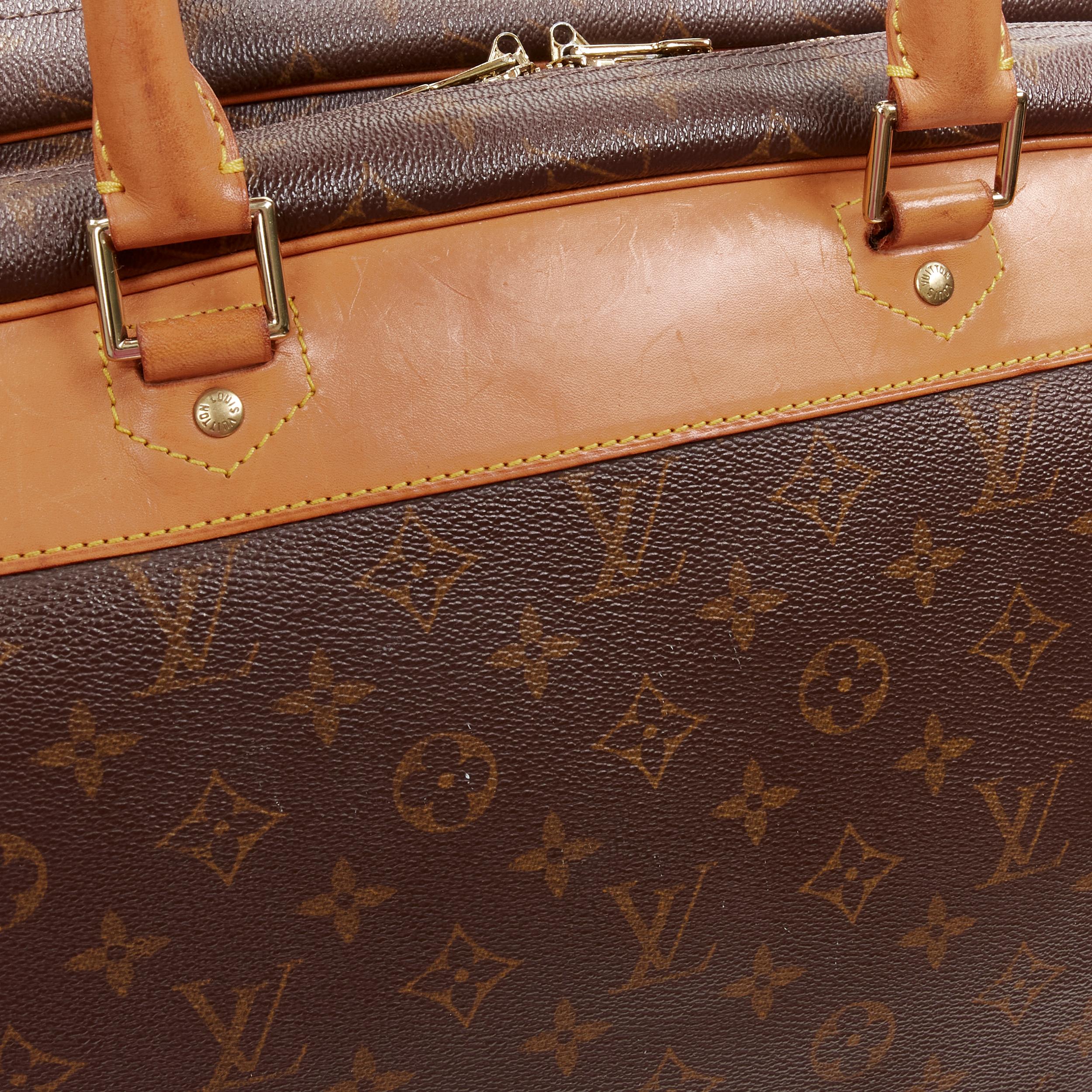 LOUIS VUITTON VIntage Alize brown monogram leather 2 compartment bag garment bag For Sale 2