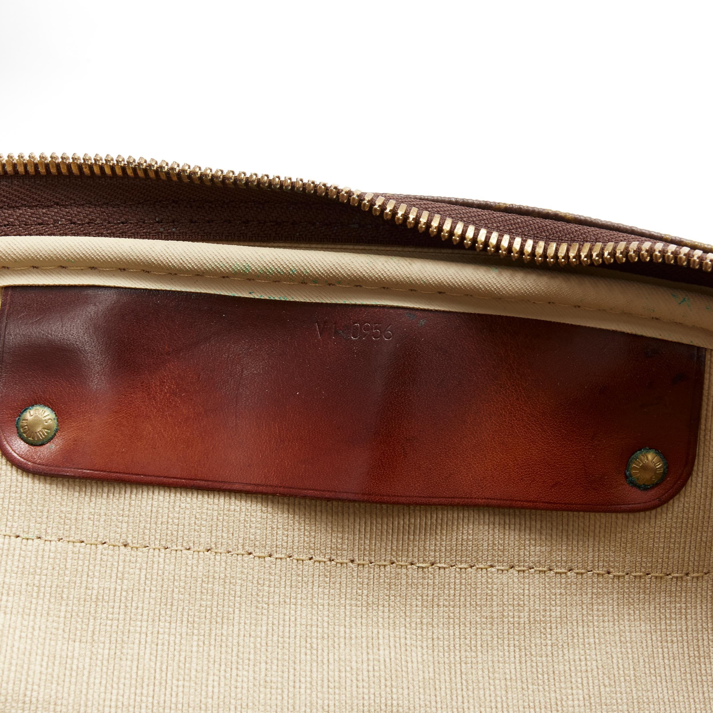 LOUIS VUITTON VIntage Alize brown monogram leather trim 2 compartment bag For Sale 7