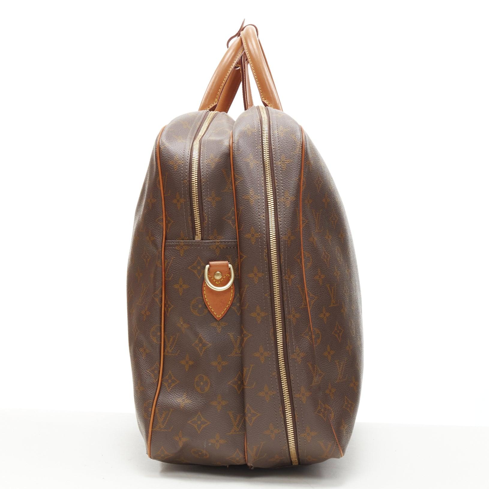 Brown LOUIS VUITTON VIntage Alize brown monogram leather trim 2 compartment bag For Sale