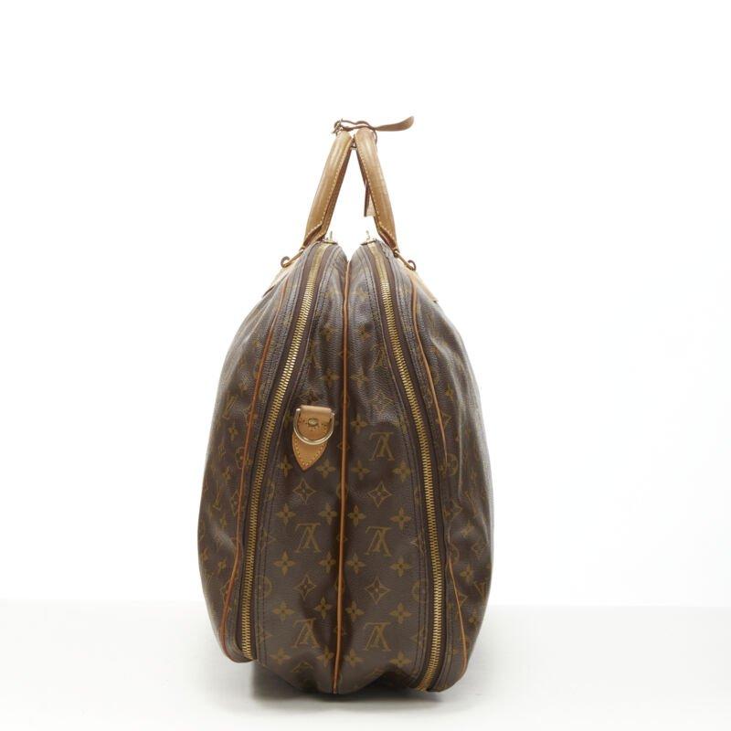 Brown LOUIS VUITTON VIntage Alize brown monogram leather trim 2 compartment bag For Sale