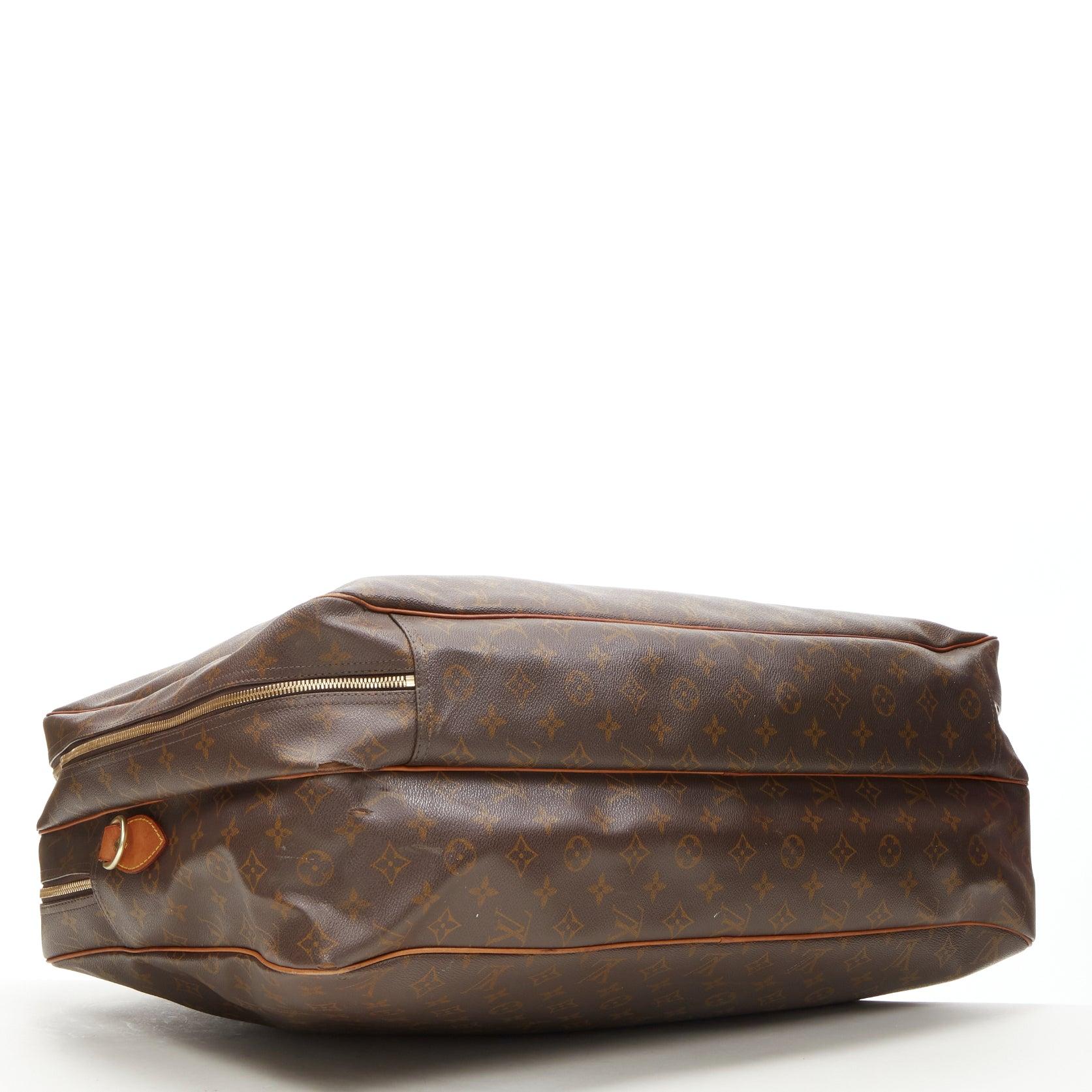 LOUIS VUITTON VIntage Alize brown monogram leather trim 2 compartment bag In Fair Condition For Sale In Hong Kong, NT