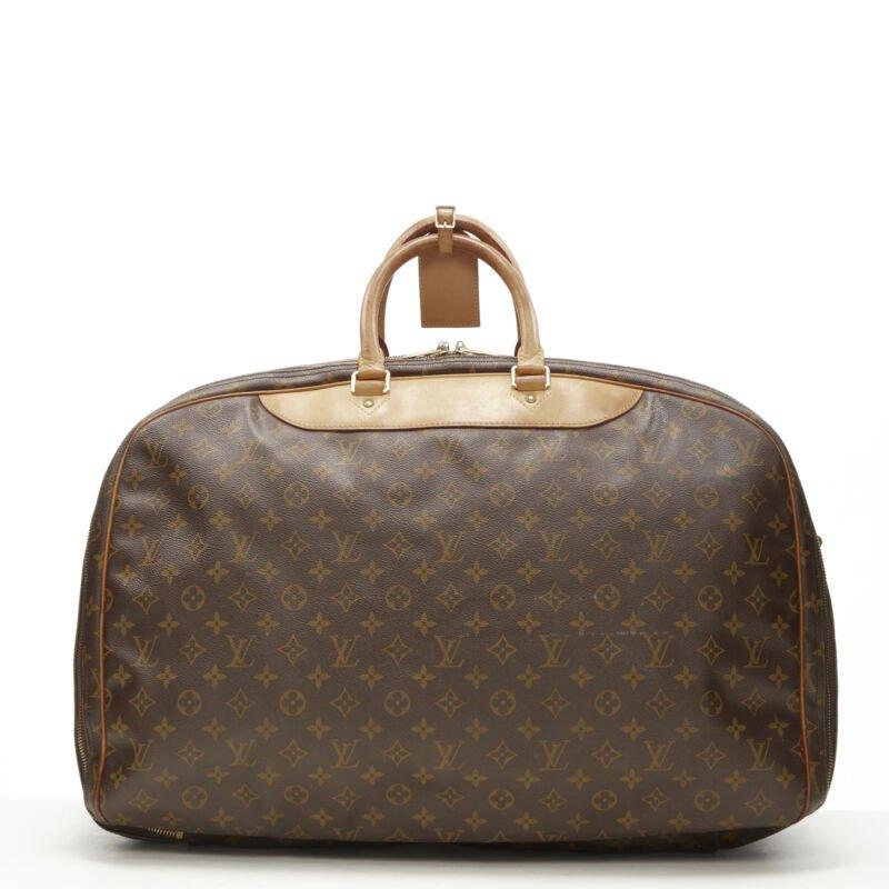 LOUIS VUITTON VIntage Alize brown monogram leather trim 2 compartment bag In Fair Condition For Sale In Hong Kong, NT