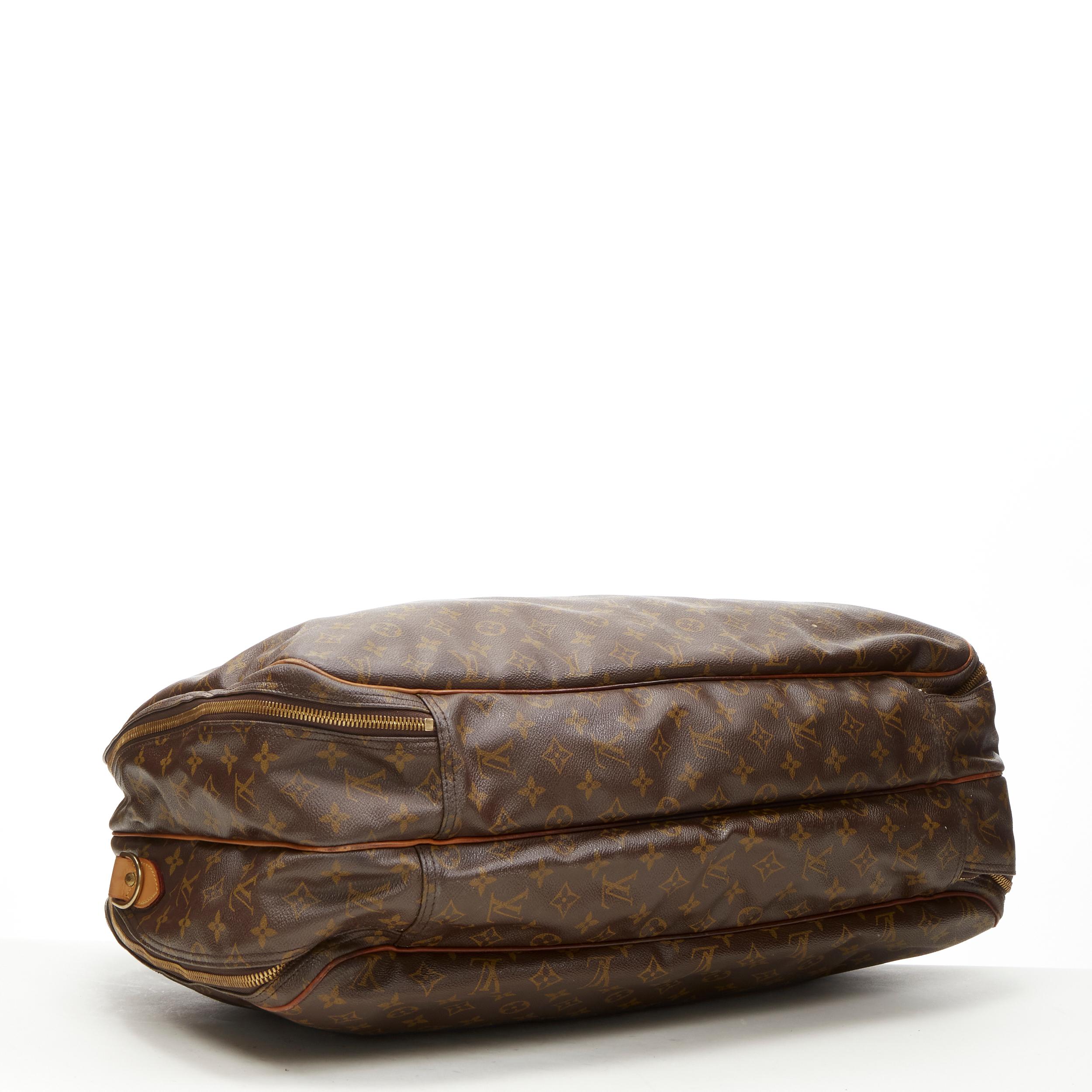 LOUIS VUITTON VIntage Alize brown monogram leather trim 2 compartment bag For Sale 1