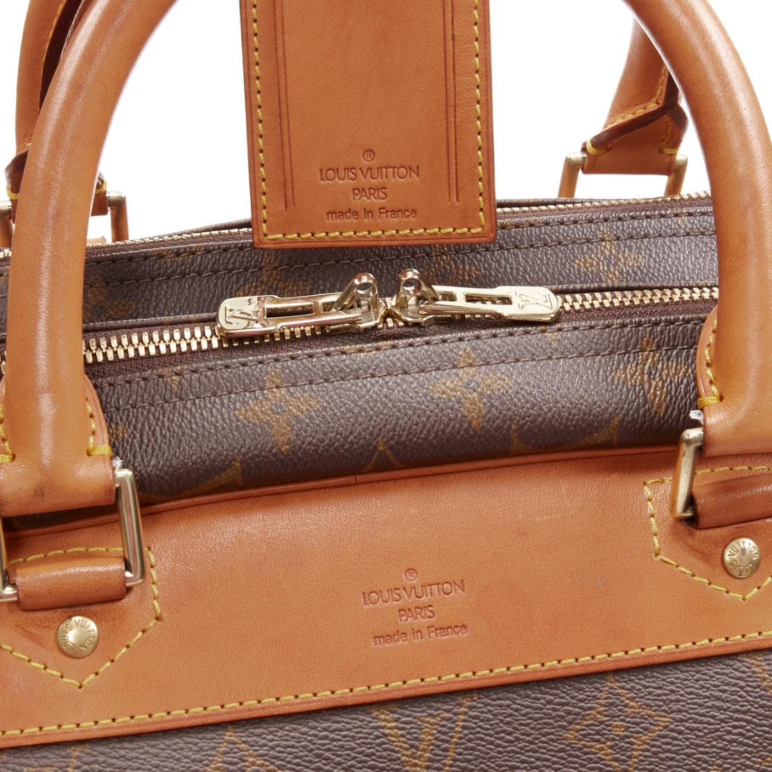 Women's or Men's LOUIS VUITTON VIntage Alize brown monogram leather trim 2 compartment bag For Sale
