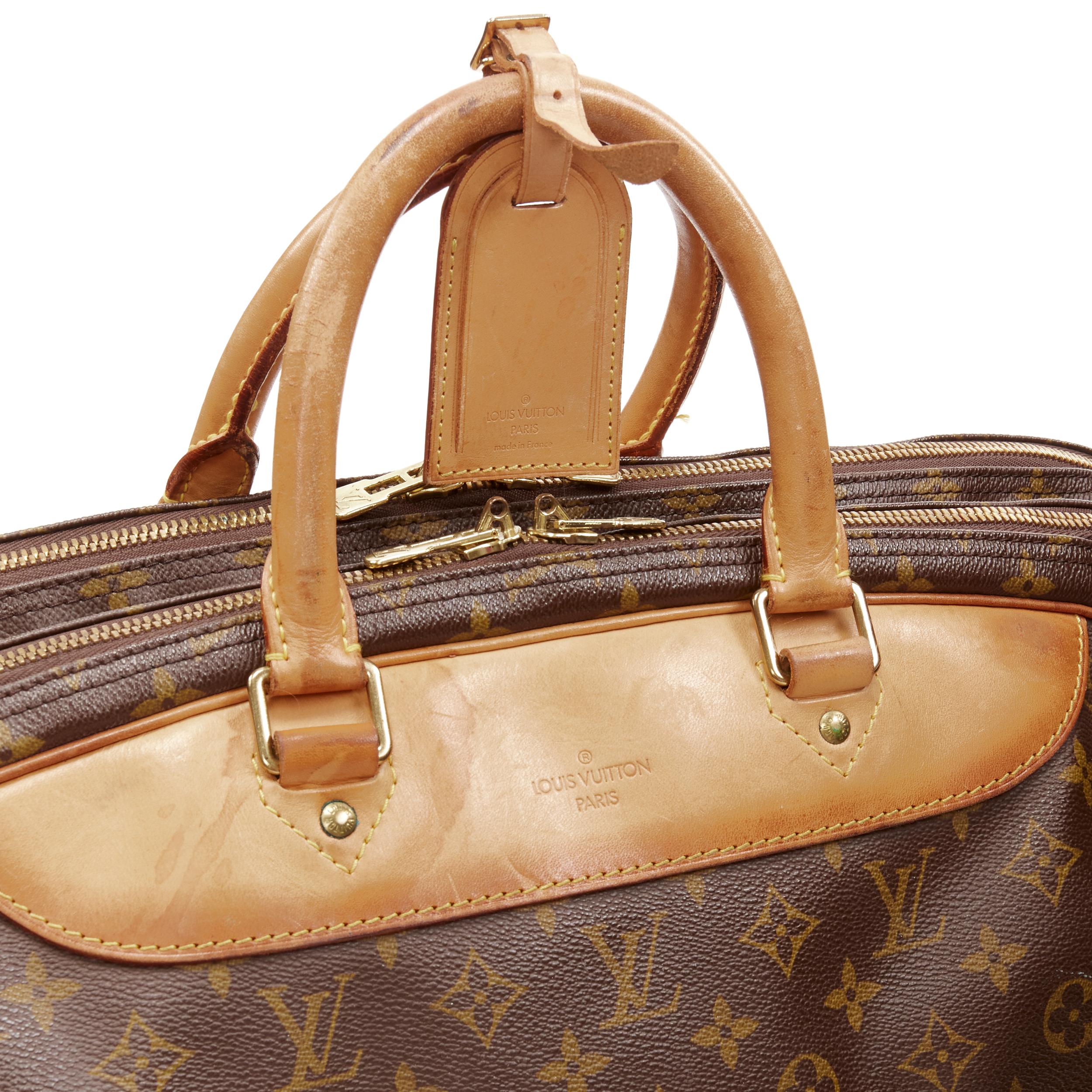 LOUIS VUITTON VIntage Alize brown monogram leather trim 2 compartment bag For Sale 2
