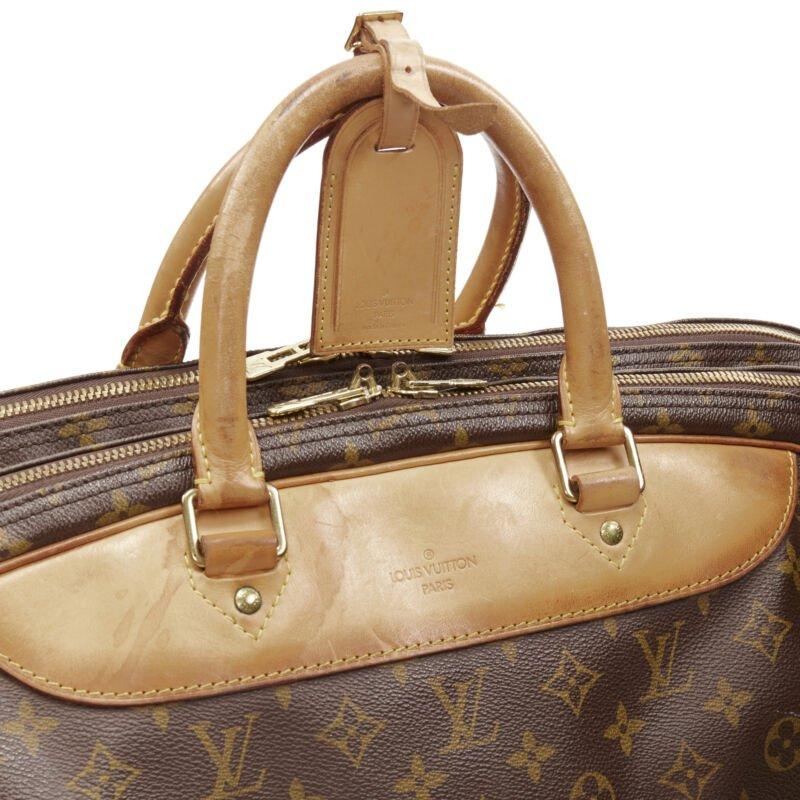 LOUIS VUITTON VIntage Alize brown monogram leather trim 2 compartment bag For Sale 1
