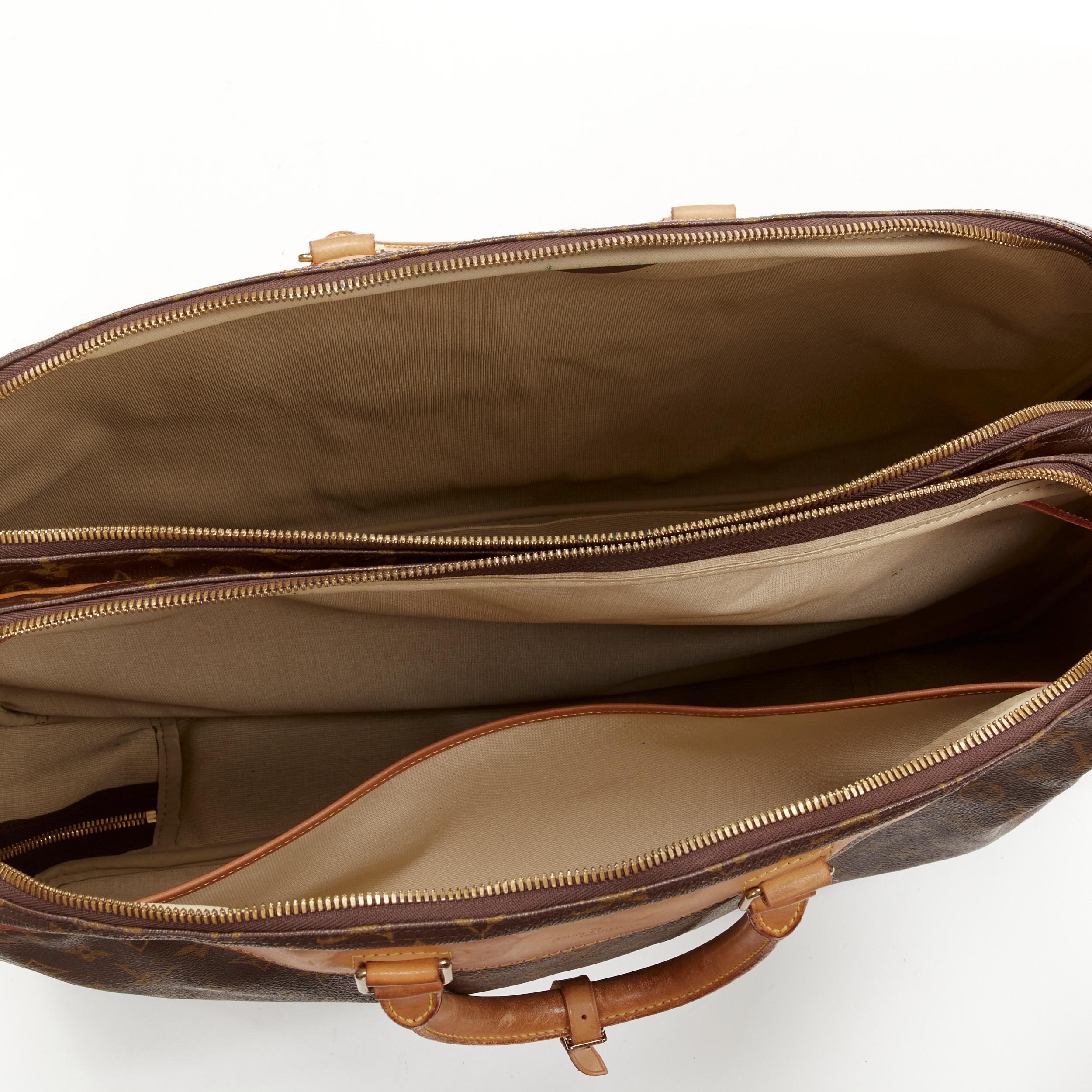 LOUIS VUITTON VIntage Alize brown monogram leather trim 2 compartment bag For Sale 4