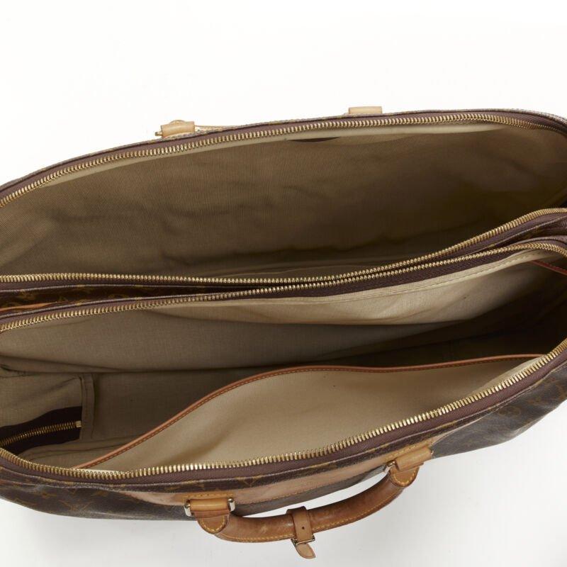 LOUIS VUITTON VIntage Alize brown monogram leather trim 2 compartment bag For Sale 3
