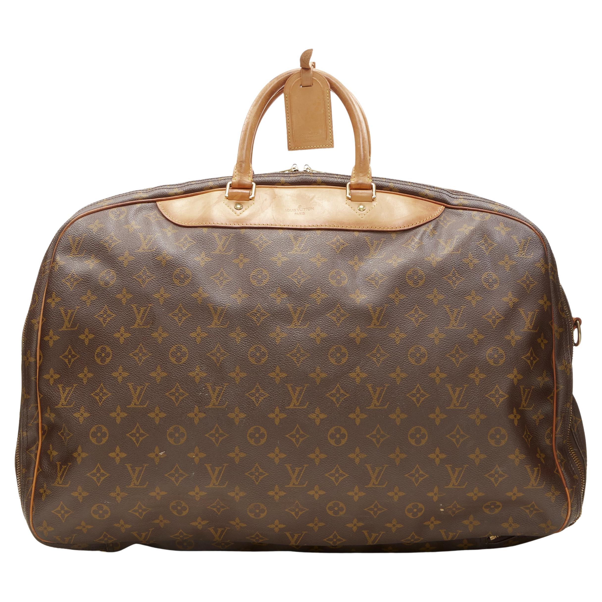 LOUIS VUITTON VIntage Alize brown monogram leather trim 2 compartment bag For Sale