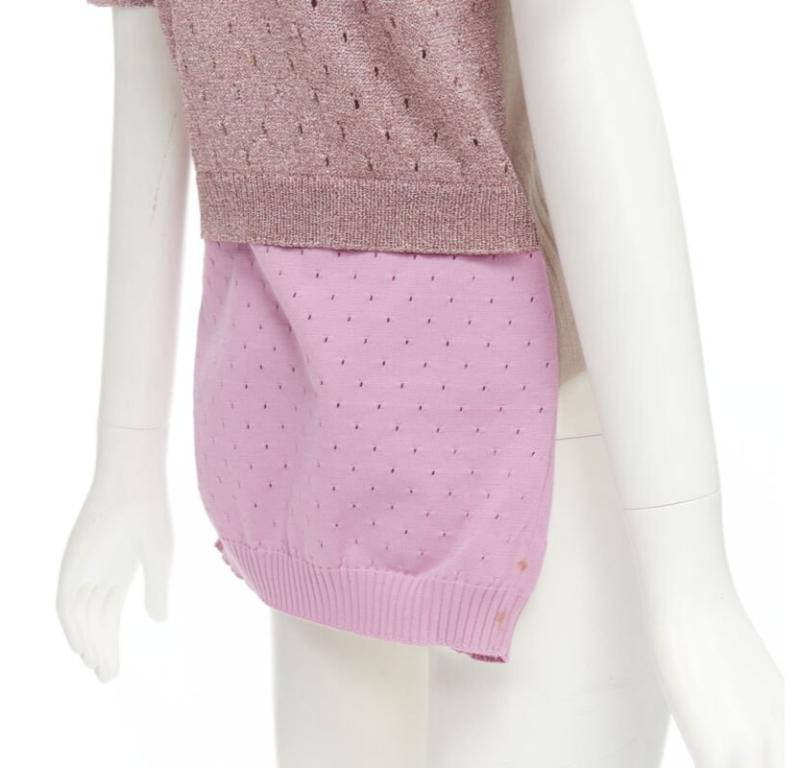 LOUIS VUITTON Vintage beige cashmere blend pink lurex layered cardigan L For Sale 5