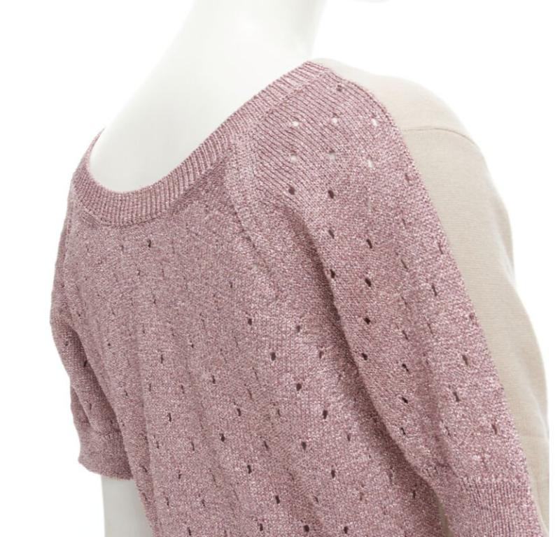 LOUIS VUITTON Vintage beige cashmere blend pink lurex layered cardigan L For Sale 6