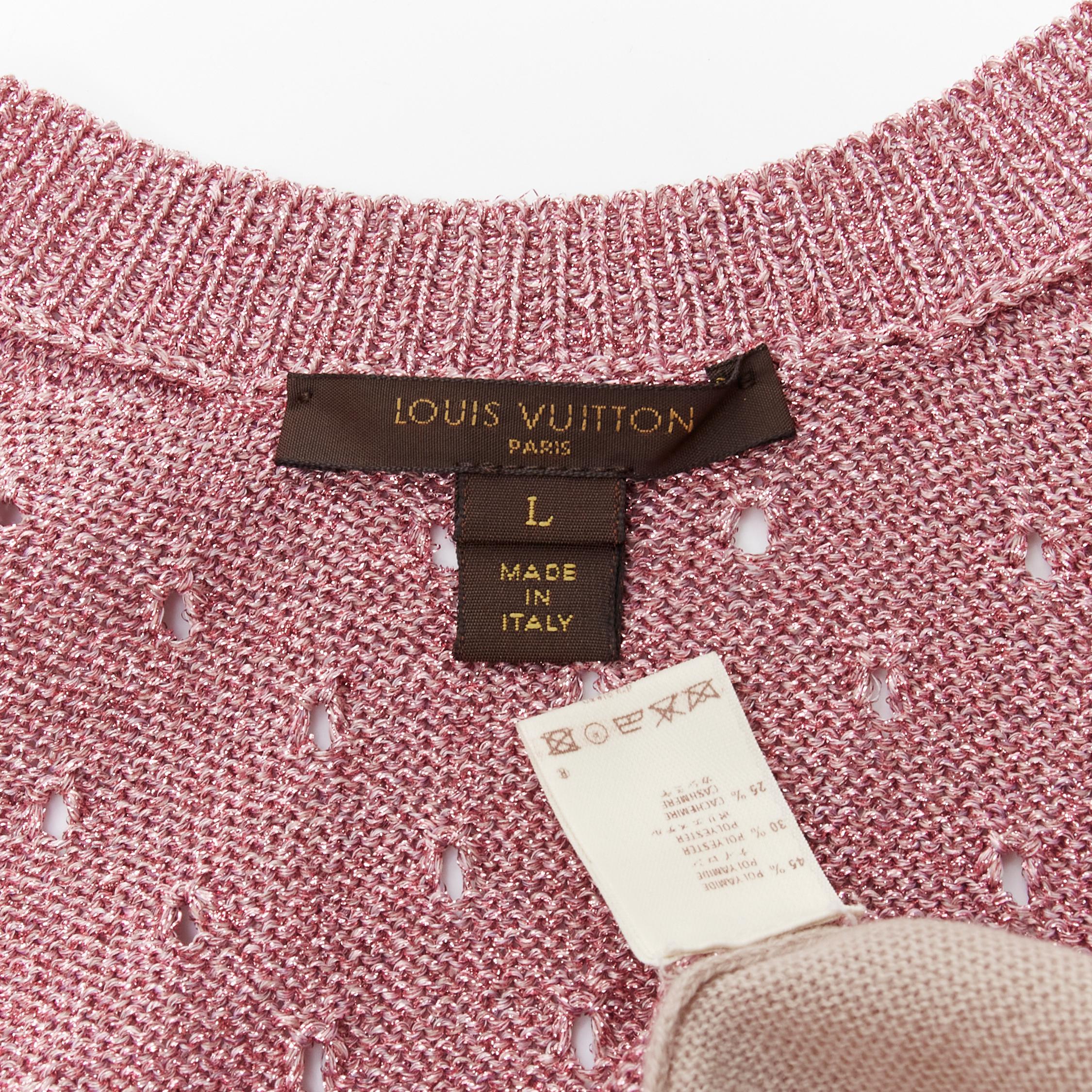 Louis Vuitton - Cardigan à superpositions en cachemire beige et lurex rose, vintage, L en vente 7