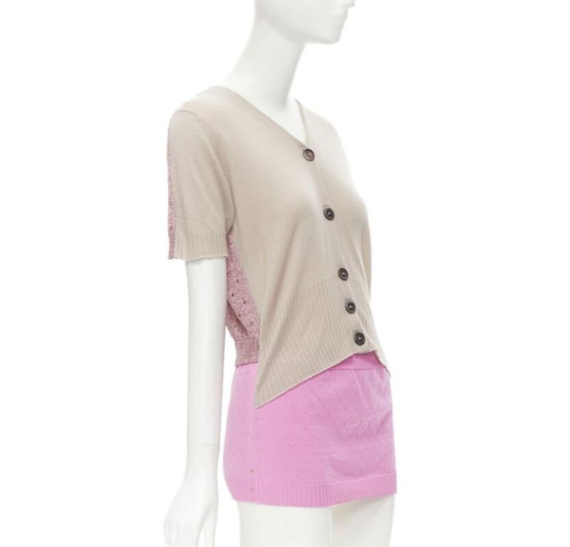 LOUIS VUITTON Vintage beige cashmere blend pink lurex layered cardigan L
Reference: JYLM/A00009
Brand: Louis Vuitton
Material: Polyamide, Polyester, Cashmere
Color: Taupe, Pink
Pattern: Solid
Extra Details: Knitted bandeau front. Open front short