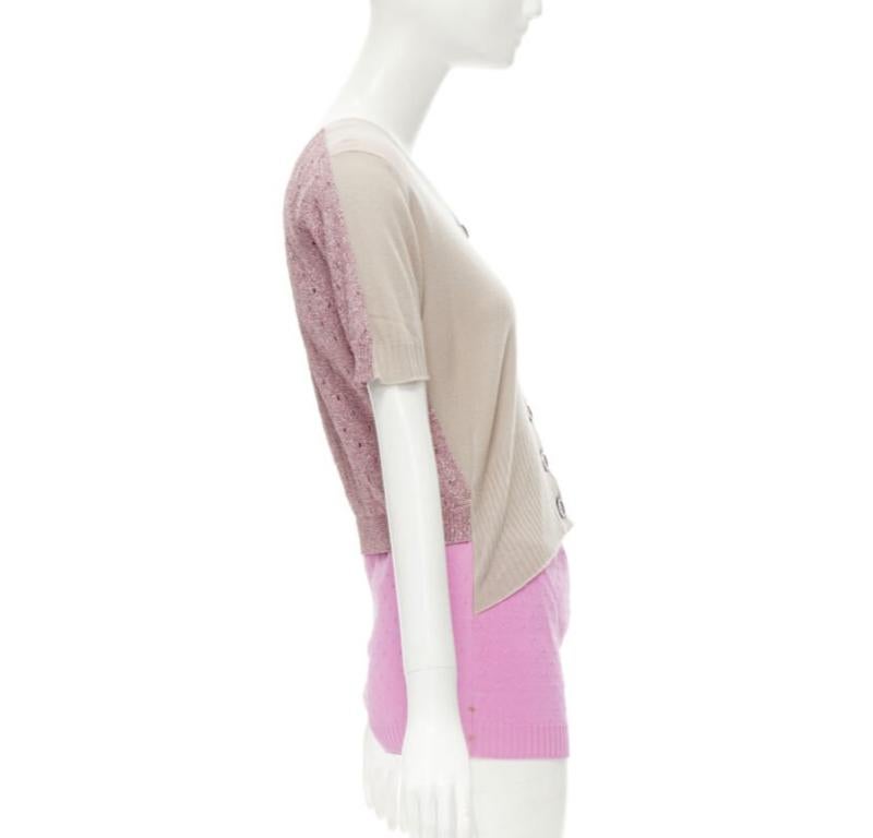 Women's LOUIS VUITTON Vintage beige cashmere blend pink lurex layered cardigan L For Sale